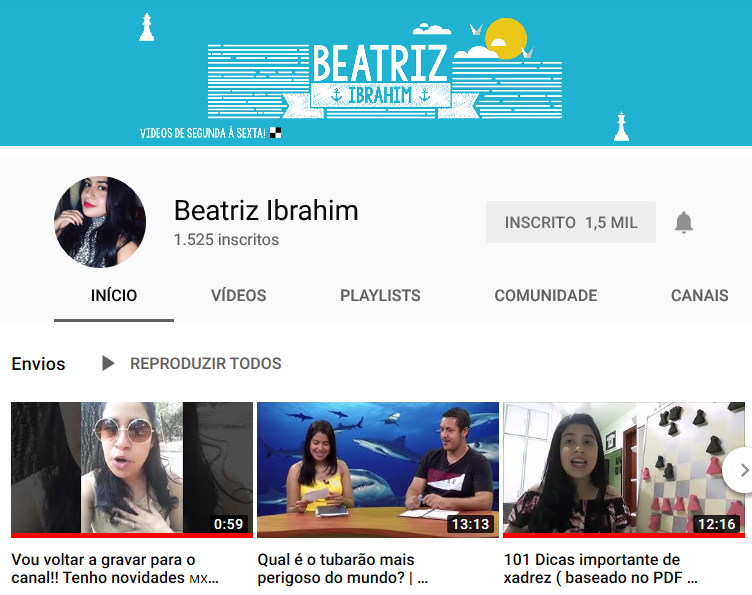 Canal de xadrez no Youtube Beatriz Ibrahim 
