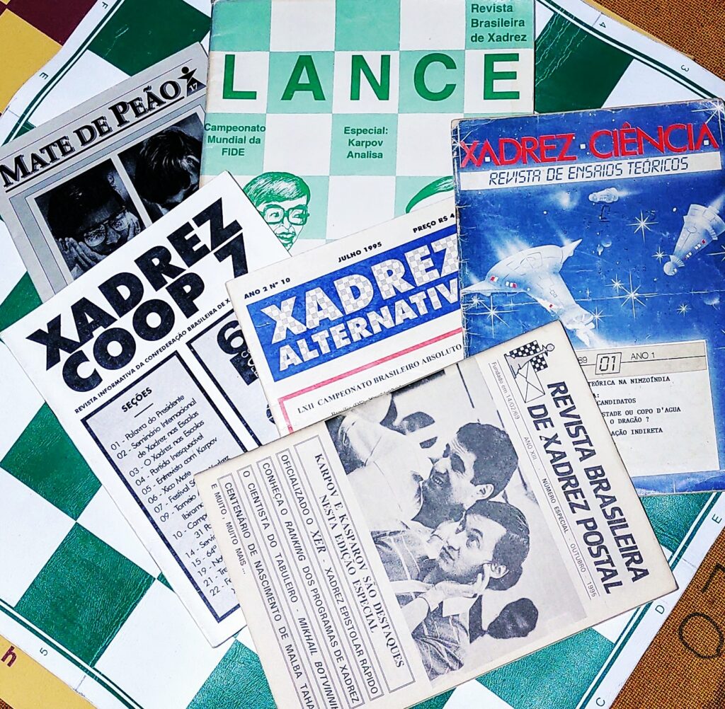 Algumas revistas nacionais de xadrez que circularam nos anos 1980 e 1990.
